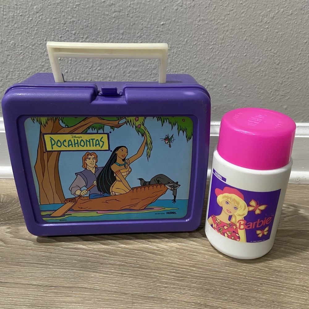 Vtg. 1995 Barbie Plastic Thermos Teapot & Pink Cup 90s RETRO Kids Lunchbox